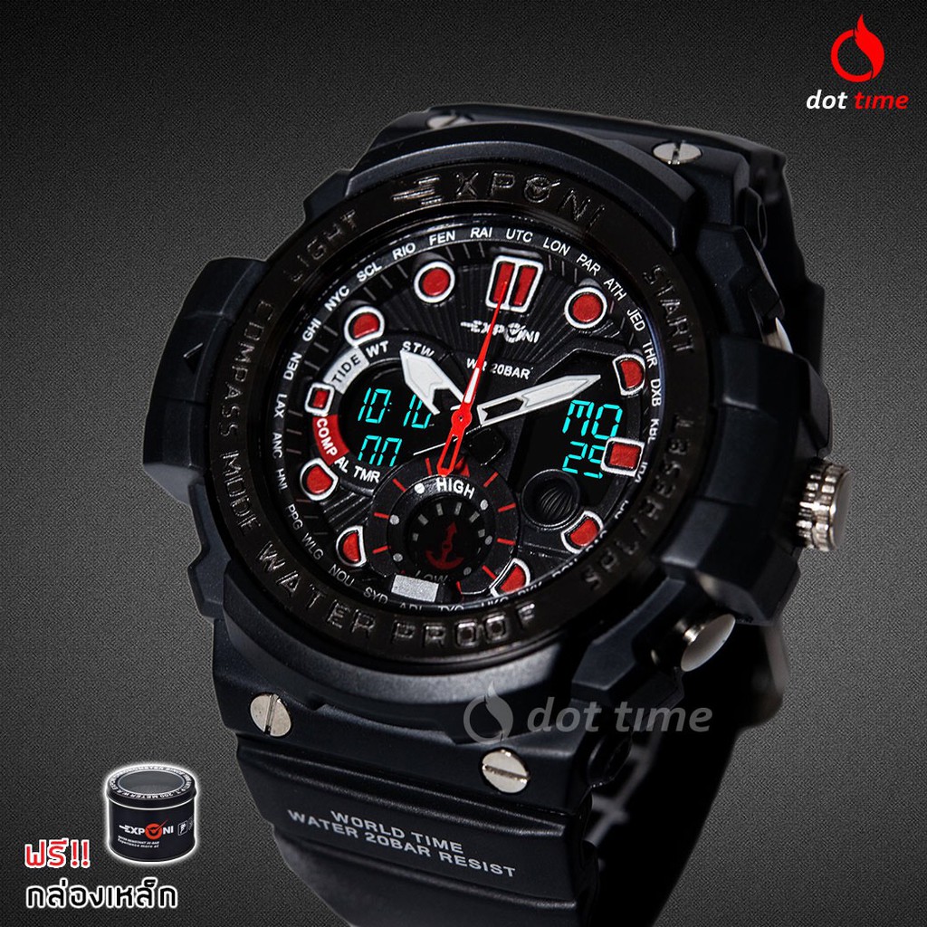นาฬิกาข้อมือชาย EXPONI 'EP25BLR' Shock&amp;Water-Resistance Sport Watch