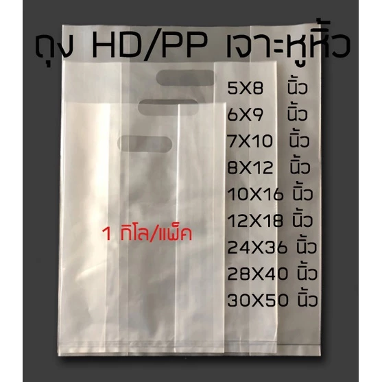 #HD_PP PlasticBag ถุงพลาสติกสีขาว(HD) แพ็คละ 1kg ถุงพลาสติกใส(PP) เจาะหูหิ้วใส่ของ ราคาขายส่ง **ขนาด นิ้ว/INCH**