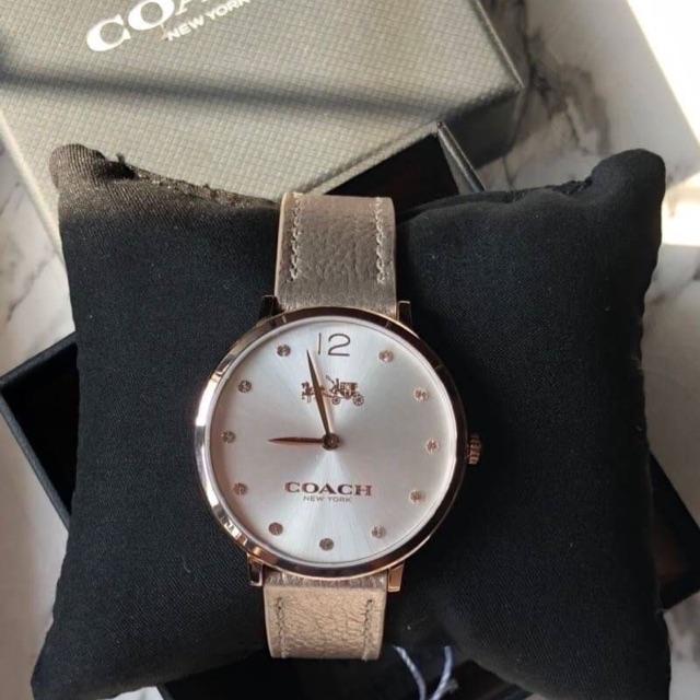 นาฬิกา Coach 14502684 Slim Easton Silver Dial Ladies Leather Watch Rose gold-tone ของแท้