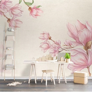 新中式手繪素雅花電視背景牆壁紙3d彩色花卉壁畫和影視牆裝飾牆布 400
