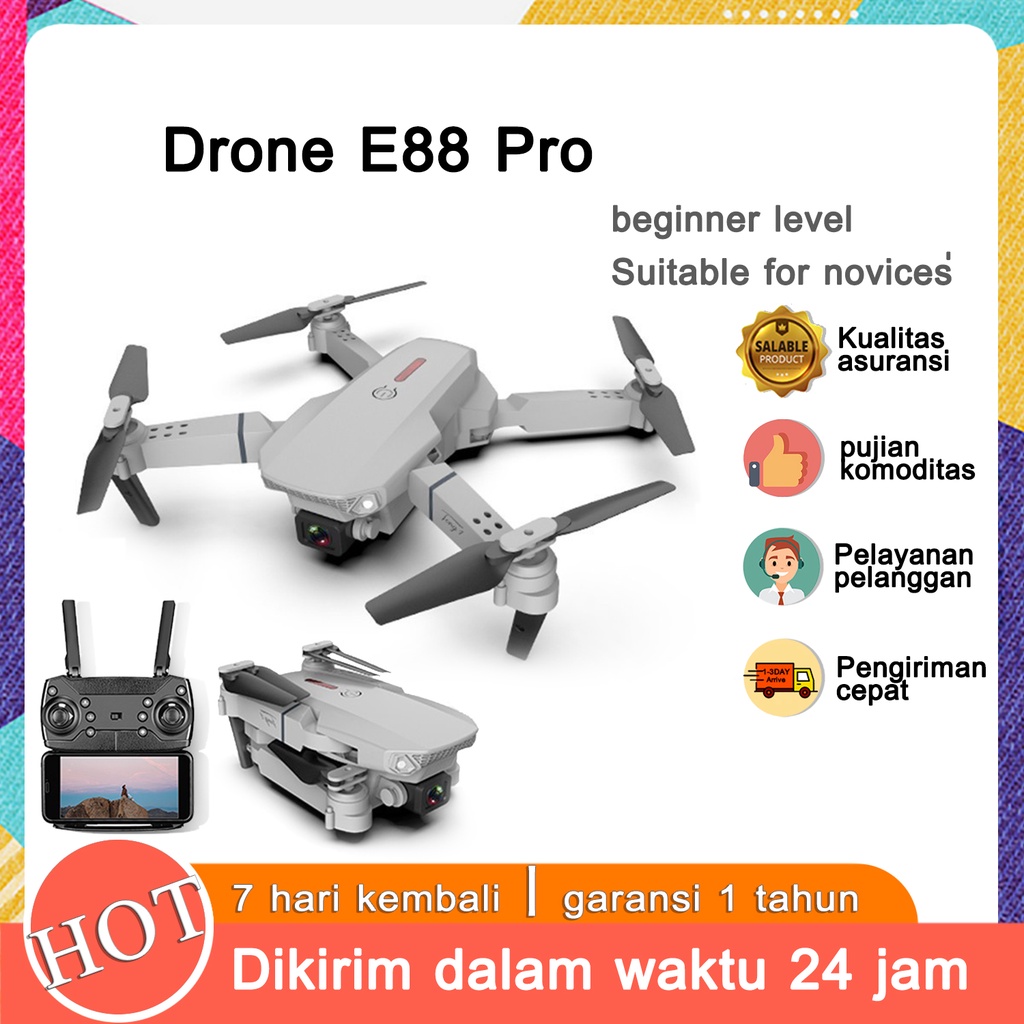 E88 Drone แบตเตอรี่กล้องคู่ 4K แบบพับได้เกียร์ Drone พร้อม WIFI FPV GPS Drone/มุมกว้างถือ RC Drone D