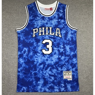 ใหม่ NBA Philadelphia 76ers สําหรับผู้ชาย #เสื้อกีฬาบาสเก็ตบอล ปักลายกลุ่มดาว 3 Allen lverson M&amp;N สไตล์เรโทร