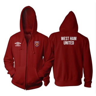 West HAM UNITED เสื้อแจ็กเก็ตกันหนาว มีฮู้ด แต่งซิป แบบหนา สไตล์ดิสโทร สําหรับผู้ชาย และผู้หญิง