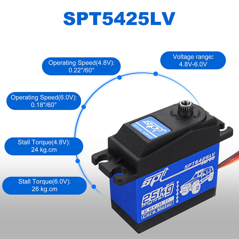 SPT 5425LV 5435LV 25KG 35KG แรงบิดขนาดใหญ่ Digital Servo เกียร์โลหะกันน้ํา Servo สําหรับ 1/8 1/10 1:8 RC รถ Crawler SCX10 TRX4 RC รถอะไหล่ - รูปที่ 5