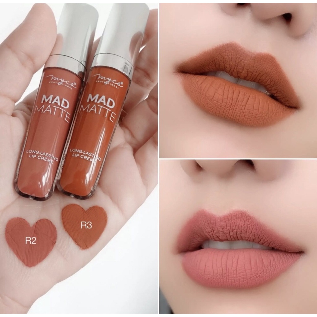 MYCA DUO SET ได้ 2 ชิ้น ลิปแมท MYCA R3 สีส้มสด + R2 สีส้มพีชอมชมพู สีสวยแน่นติดทน สวยคุ้มยกเซต ไม่เลอะแมส