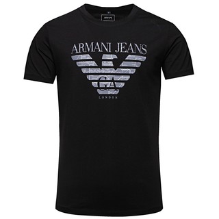 Armani เสื้อยืดคอก ลมแขนสั้นผ้าฝ้ายพิมพ์ลายสําหรับผู้ชาย