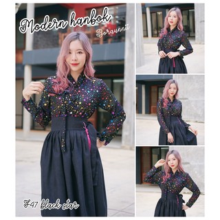 [F47 Metal Black Star] Boraunnii ฮันบกประยุกต์ พร้อมส่ง แถมพู่ รอบอก30-45นิ้ว Modern Hanbok 생활한복  ชุดฮันบก ชุดเกาหลี