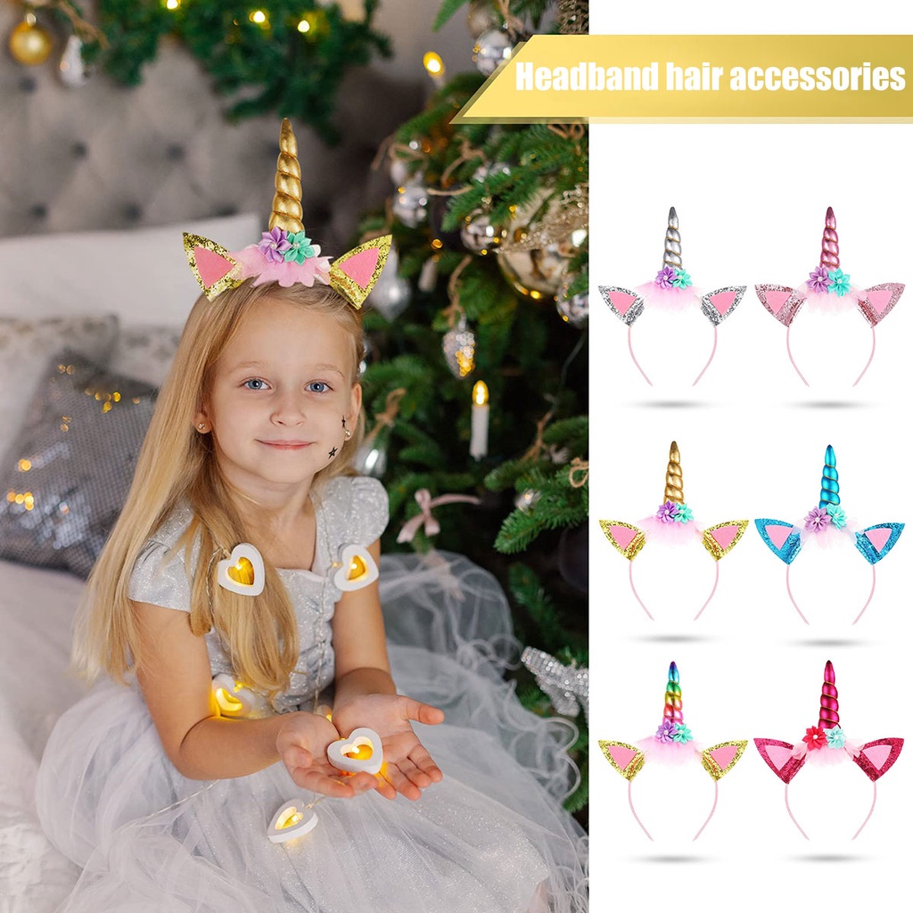 Buy Glitter Unicorn Horn Headband,Flowers Ears Headbands For Christmas Party Dec