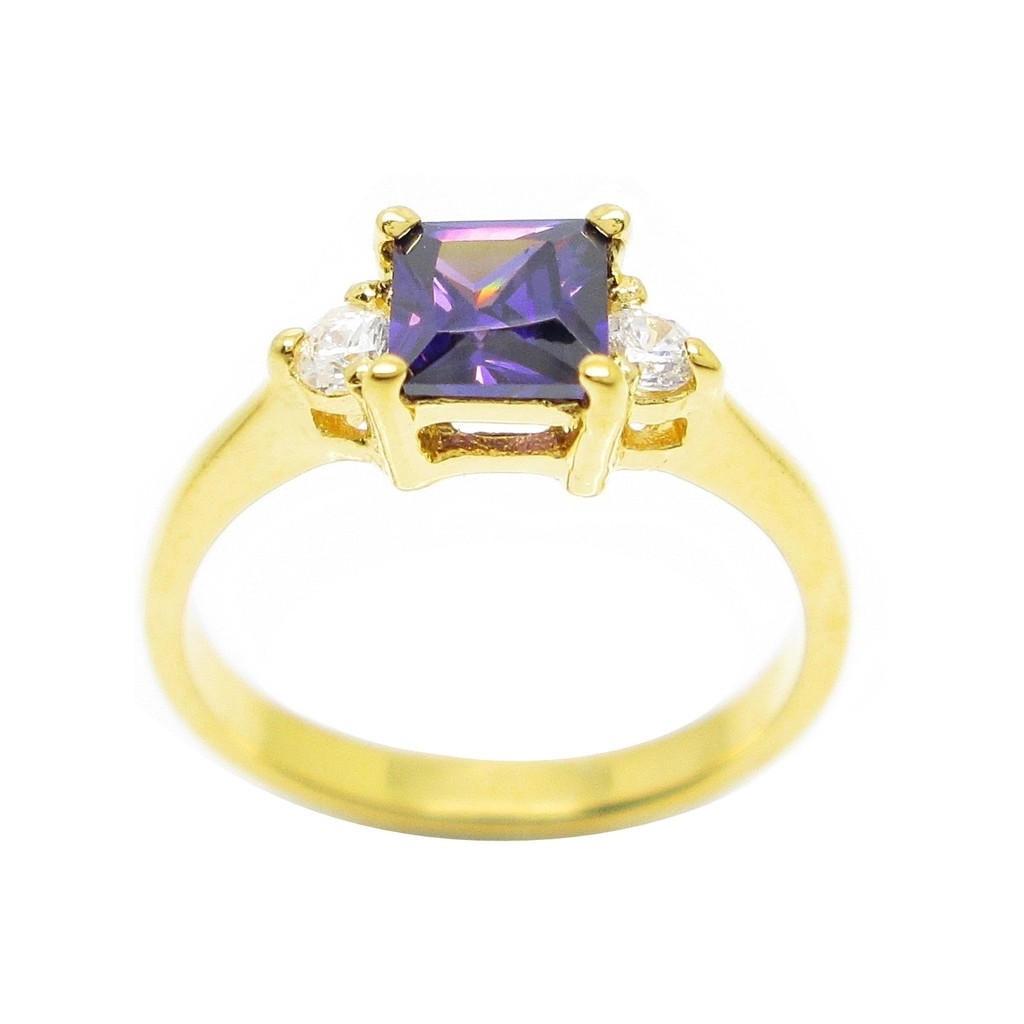 แหวนพลอยอเมทิส พลอยสีม่วง แหวนผู้หญิงมินิมอล แหวนผู้หญิงแฟชั่น แหวนชุบทอง 24k ชุบทอง ชุบทองแท้