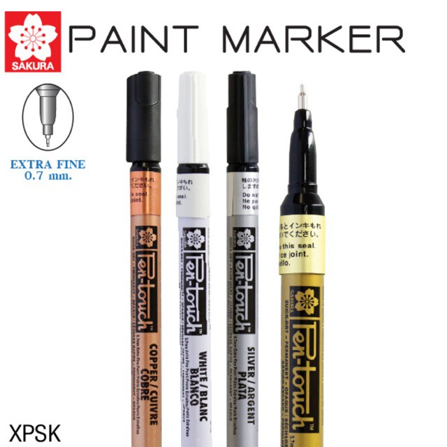ปากกาเพ้นท์ EF หัวเล็กพิเศษ Sakura Pen-Touch Paint Marker 0.7 mm สีทอง/สีเงิน/สีขาว