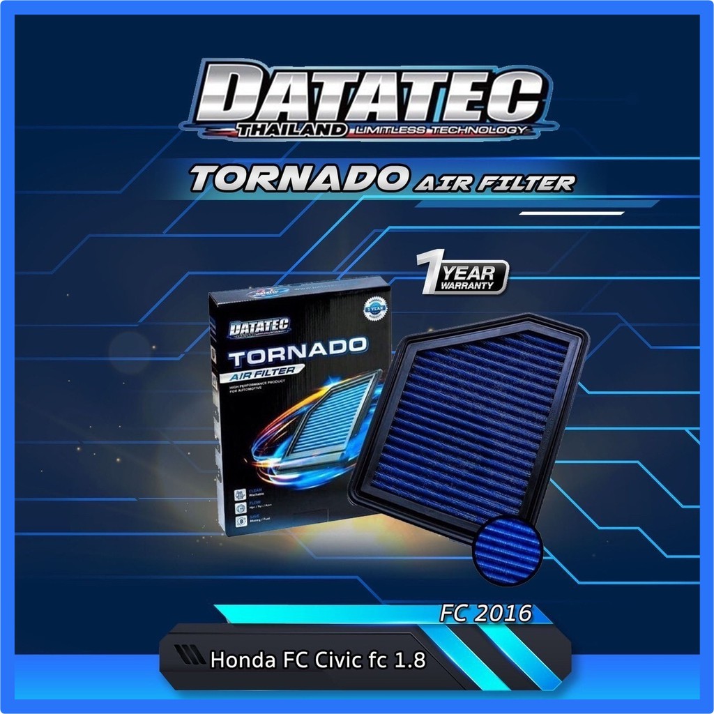 กรองอากาศผ้า Datatec Tornado รุ่น Honda Civic Fc Fk 1.8 ปี 2015-2019 แผ่นกรองอากาศ ไส้กรองอากาศ กรองอากาศรถยนต์ สามารถล้