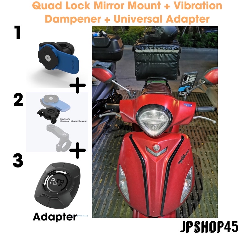 Quad Lock Mirror Mount + Vibration Dampener +Universal Adapter