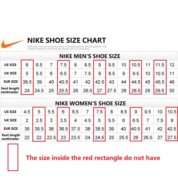 size us nike