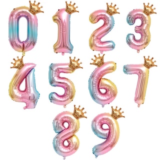ลูกโป่ง​ฟอยล์เลข 32นิ้ว สีรุ้ง พร้อมมงกุฎเล็ก 1ใบ