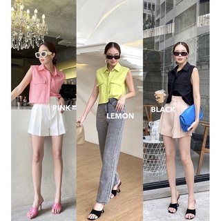 •••NEW••• SOHO SHIRT เสื้อเชิ้ตแขนกุด ทรงครอป ผ้าlinen ผสมเกรดพรี่เมี่ยม