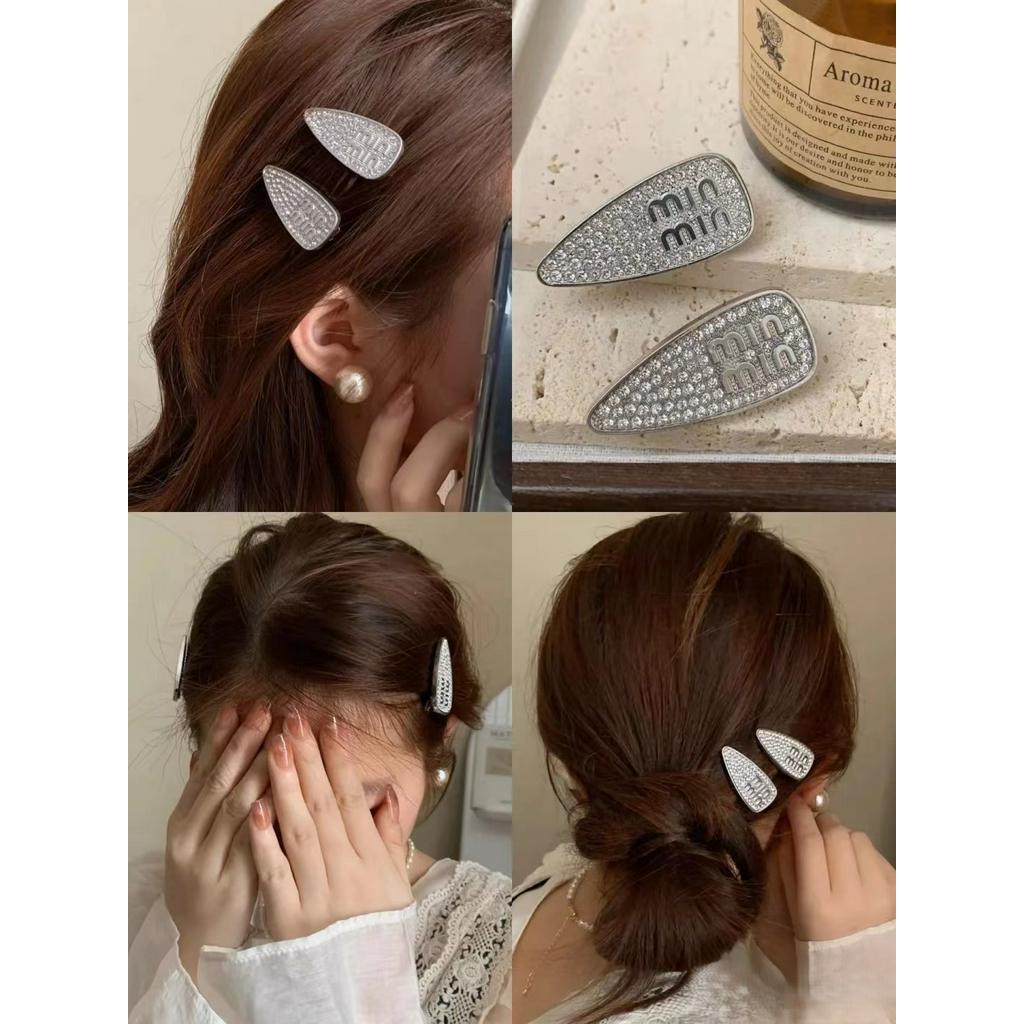 One Piece Silver miumiu แฟลชเพชรกิ๊บติดผมหญิงสไตล์ใหม่ High-End Headdress ด้านข้าง Duckbill คลิป Bangs คลิปหน้าผาก