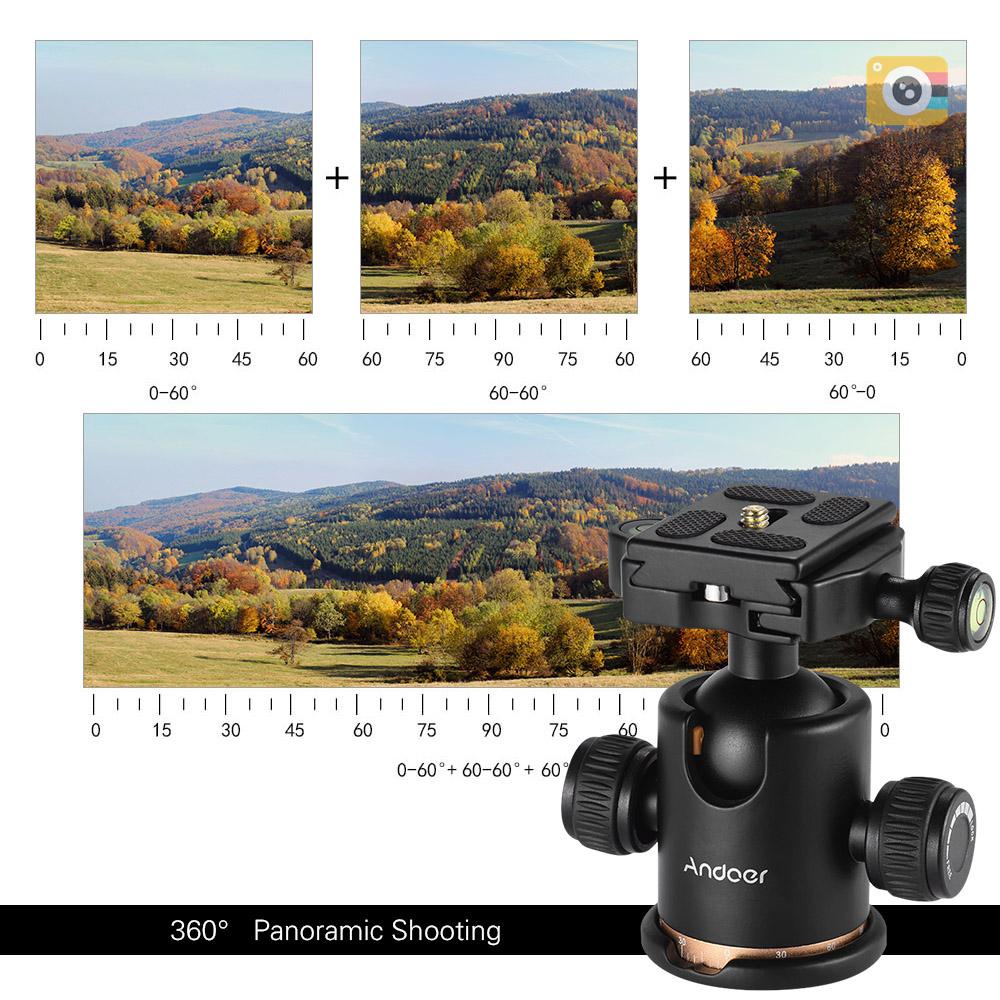 Andoer Camera Tripod Ball Head Ballhead with Quick Release Plate 1/4 Screw
