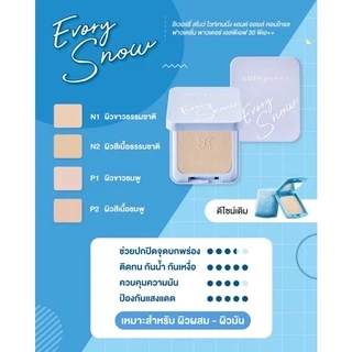 โฉมใหม่ Cute Press แป้งผสมรองพื้นคิวเพรส สีฟ้า อิเวอร์รี่ สโนว์ Evory Snow Whitening & Oil Control ขนาด 12g