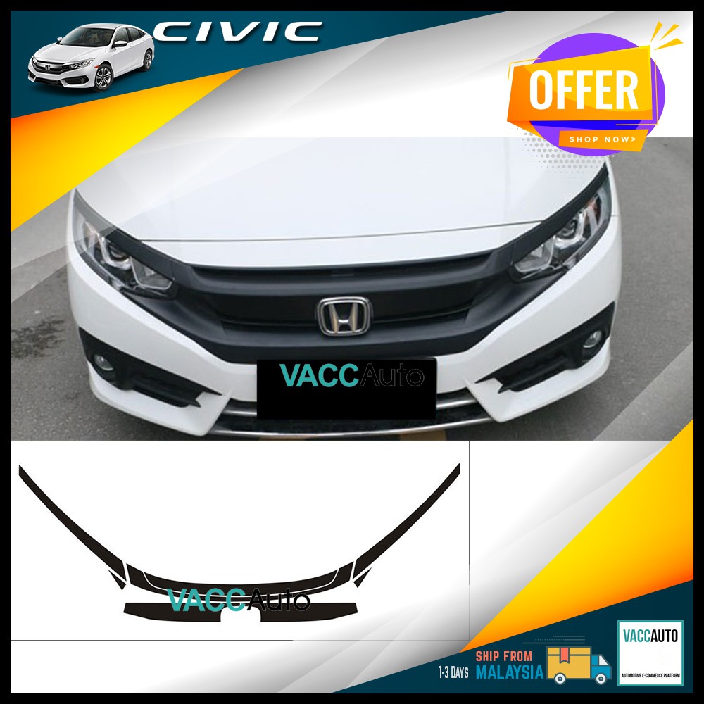 Honda Civic FC 10th ฝาครอบกระจังหน้าสติกเกอร์ป้องกันกันชนด้านบน Grille Molding 2016-2021 Civic 10th FC FK TBA TEA