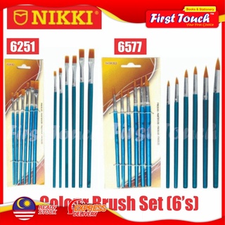 Nikki ชุดแปรงไนล่อน ทรงกลม แบน (6 in 1) สีน้ํา Berus Lukisan 6251 6577