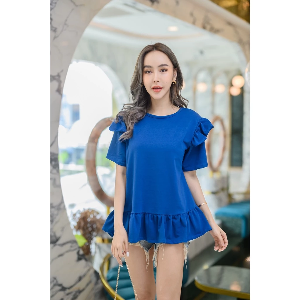 BB01 เสื้อยืดสาวอวบ เสื้อผ้าแฟชั่นผู้หญิง อกประมาณ 35-44 นิ้ว คอกลม แขนสั้น แต่งระบายไหล่ และชายเสื้อ เสื้อผ้าไซส์ใหญ่ thumbnail 7
