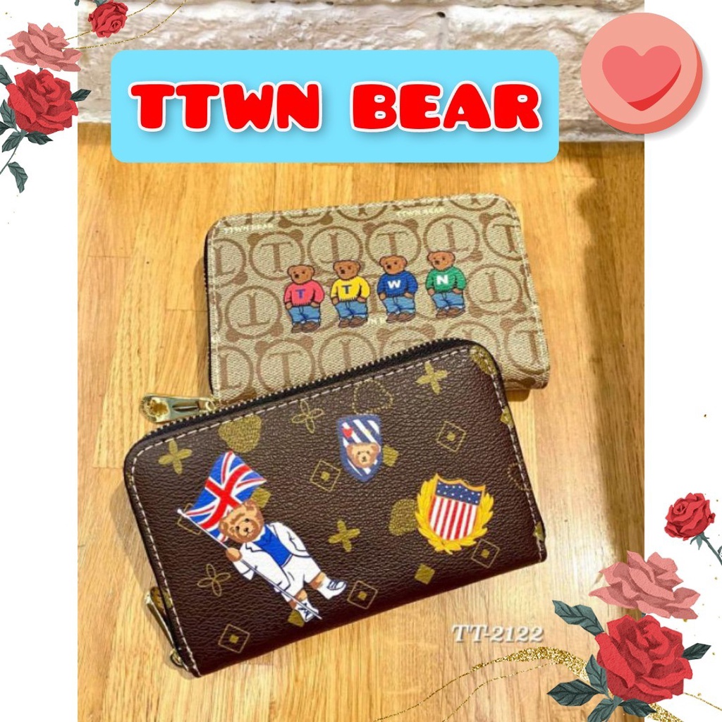 กระเป๋าสตางค์ใบกลางซิปรอบ ขนาด 5.5" ลายน้องหมี จากแบรนด์แท้ TTWN BEAR รหัสรุ่น TTWLS01