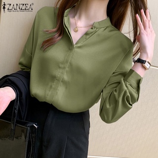 ZANZEA Women Korean Style Fashion Simple Long Sleeve Lapel Solid Buttons Down Blouse