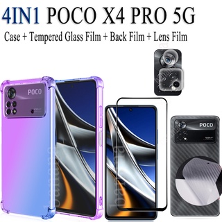 4in1 Xiaomi POCO X4 PRO M4 PRO 5G Redmi 10C 10 C เคสโทรศัพท์สี + ฟิล์มด้านหลัง + ฟิล์มกระจกนิรภัย + ฟิล์มเลนส์