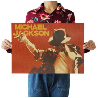 โปสเตอร์กระดาษคราฟท์ สีเหลือง และสีขาว สําหรับบาร์ คาเฟ่ ตกแต่ง Michael Jackson