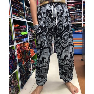 กางเกงขายาวลายช้าง มีกระเป๋าข้าง เอวสม็อคฟรีไซส์ Elephant Pants/Harem pants/Thailand Pants/Yoga pants