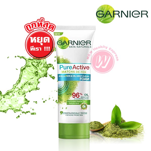 Garnier pure active matcha de-tox  by ganier 100 ml -  กานิเย่ โฟมล้างหน้าชาเขียว  - กานิเย โฟมชาเขียว green tea foam