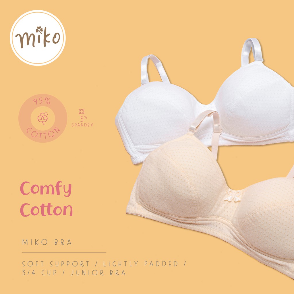 Miko Bra C414 - 35%Cotton 10%EA 55%PES /พยุงนุ่ม/ บุนวมเบา/ 3/4 ถ้วย/ ชุดชั้นในจูเนียร์