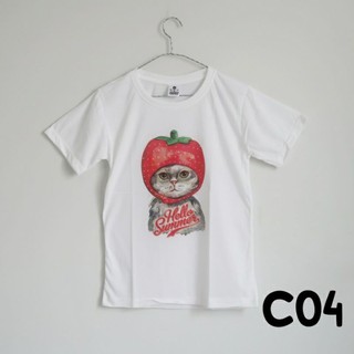 C04 เสื้อยืด เสื้อทีม เสื้อครอบครัว ลายแมว สตรอเบอร์รี่ การ์ตูน ผ้านุ่ม tshirt cat kitten screen cute gift souvenir