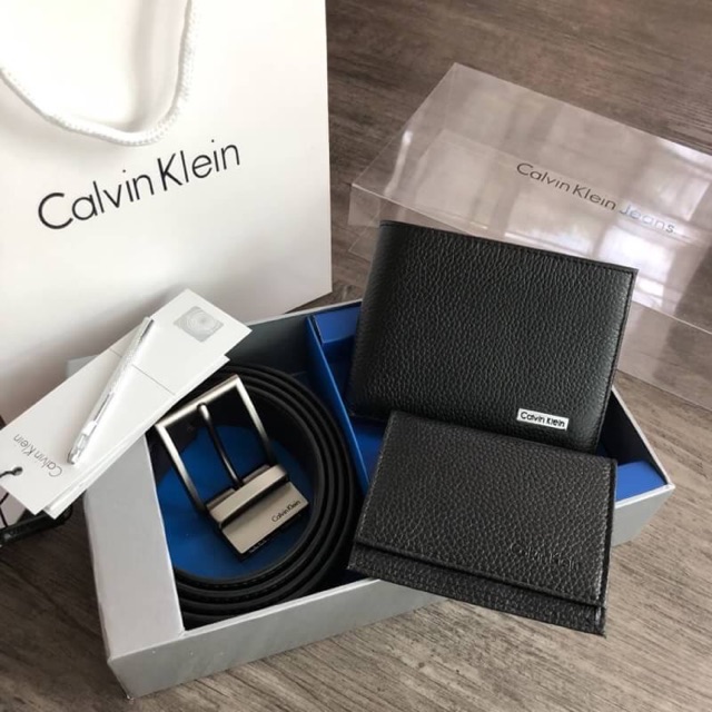 ของแท้ 💯% Calvin Klein Jeans Leather Belt &amp; Wallet Set