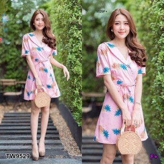 AK 9529 Dress เดรสสั้นคอปกทรงป้ายหน้า