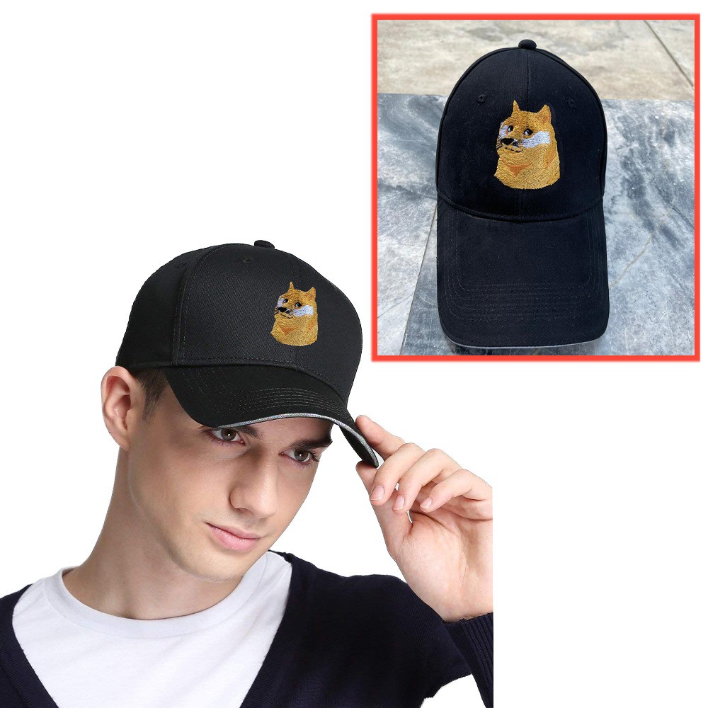 Gold Dogecoin Cap - Embroidery 3D - 100% Cotton | Crypto, Bitcoin Doge - Adult - Unisex หมวกDogecoin