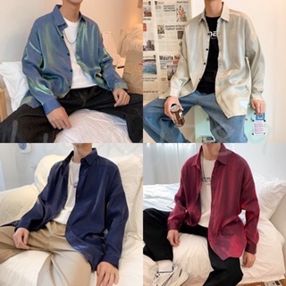 🔥พร้อมส่ง🔥เสื้อเชิ้ต OveRsiZe ผ้ามัน สไตล์เกาหลี ( 949 )