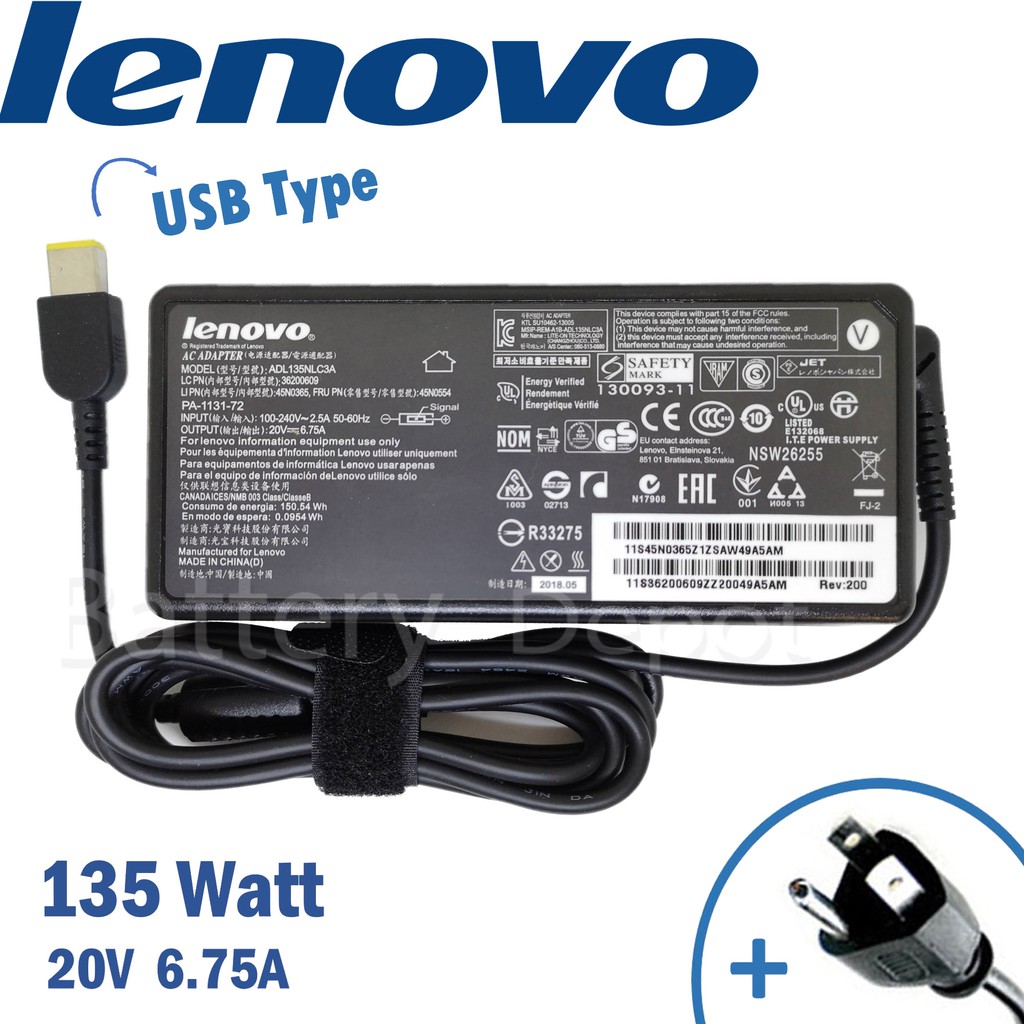 Lenovo Adapter ของแท้ 20V6.75A 135W หัว USB สายชาร์จ Lenovo IdeaPad Gaming 3 15ARH05 สายชาร์จ