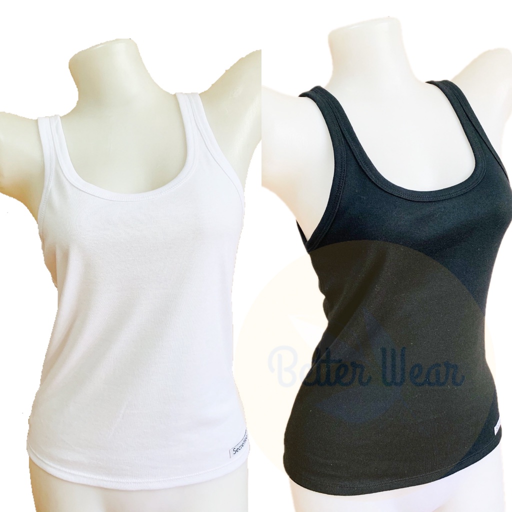 Secrettee เสื้อกล้ามซับในเต็มตัว สีขาว ดำ ผ้าคอตตอน ฟรีไซส์