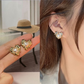 เครื่องประดับ ต่างหูกระดุม รูปหัวใจ ประดับมุก สไตล์บาร็อค สําหรับเด็กผู้หญิง จํานวน 1 คู่