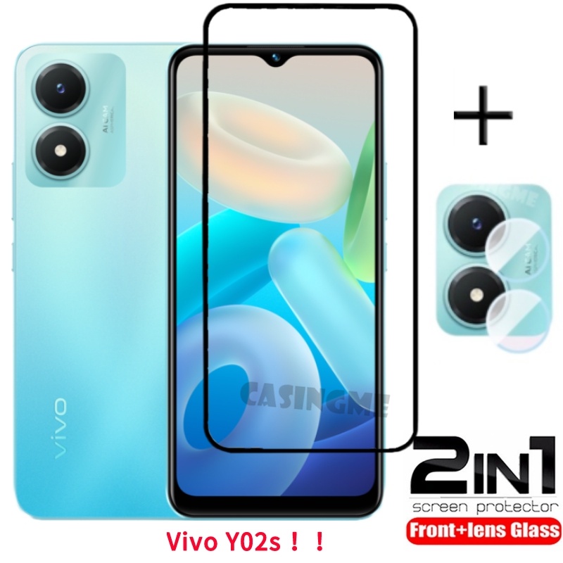 2 in 1 ฟิล์มกระจกนิรภัยกันรอยหน้าจอ เลนส์ด้านหลัง แบบเต็มจอ สําหรับ Vivo Y02s Y01 Y35 Y30 5G Y73 02S
