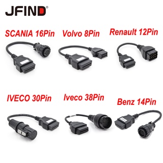 ตัวเชื่อมต่อสายเคเบิลดีเซล OBD2 สําหรับ SCANIA 16Pin สําหรับ Volvo 8Pin For MB 14Pin For Renault 12Pin For IVECO 30Pin 38Pin to Truck Automobile Obd Adapter Diesel to OBD2 16Pin