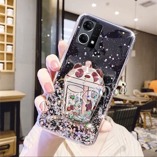 เคสโทรศัพท์มือถือ ลายการ์ตูนหมีชานมน่ารัก พร้อมขาตั้ง สําหรับ OPPO Reno 7 7Z 7Pro 6 6Z 6Pro A76 A96 5G 4G Reno7 Reno6 Z Pro OPPOA96