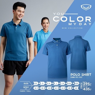 GRAND SPORT : เสื้อโปโลชายสีล้วนทอลาย 12253  เสื้อคอปกชาย ทรงสวยผ้าระบายอากาศดีไม่แนบเนื้อ