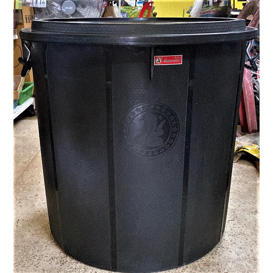 ถังน้ำ ถังแกลลอนมีฝา สีดำ ถังเก็บน้ำ ตรางู GL53 ทรงเตี้ย ความจุ 200 ลิตร