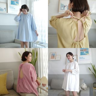 Nuna open back pastel bow dress เดรสสั้น เดรสเปิดหลัง สีพาสเทล whiteoakfactory