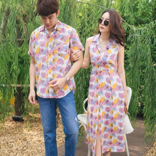 เสื้อคู่VSMงานป้ายคุณภาพลายดอกสีชมพู
