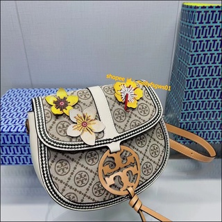 Tory Burch T Monogram 2022 ลายดอก กระเป๋าอานม้า กระเป๋าแฟชั่น กระเป๋าสะพายไหล่ กระเป๋าสะพายข้าง งานสวย กระเป๋าสุภาพสตรี