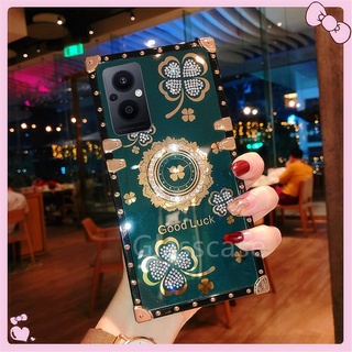 เคสโทรศัพท์มือถือ กันกระแทก ลายใบโคลเวอร์ พร้อมแหวนขาตั้ง สําหรับ Oppo Reno 6Z 7 7Z 5 Pro 5Pro Reno7 Reno6 Z