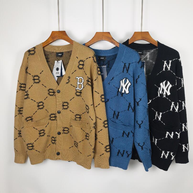 [พร้อมส่ง] Mlb NY เสื้อกันหนาว คาร์ดิแกน ผ้าฝ้าย แขนยาว คอวี ปักลายตัวอักษร
